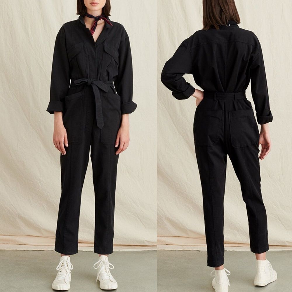 Alex Mill Expedition Jumpsuit Black Washed Twill Cargo Pockets Size M Utility